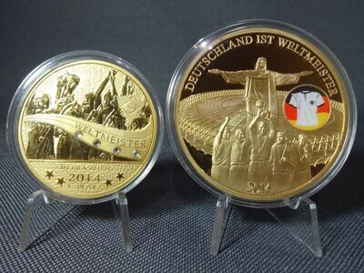 Medaillen Set 2014 Fussball Weltmeister Deutschland Brasilien Farbe Swarovski Vergoldet 50 mm