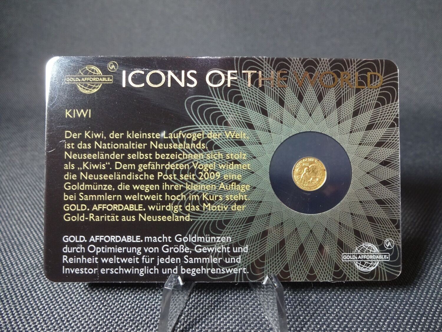 Goldmünze Ruanda 2015 10 Francs Kiwi Vogel Icons of the World Goldcard 1/200 Oz Unze