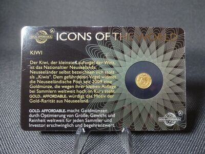 Goldmünze Ruanda 2015 10 Francs Kiwi Vogel Icons of the World Goldcard 1/200 Oz Unze
