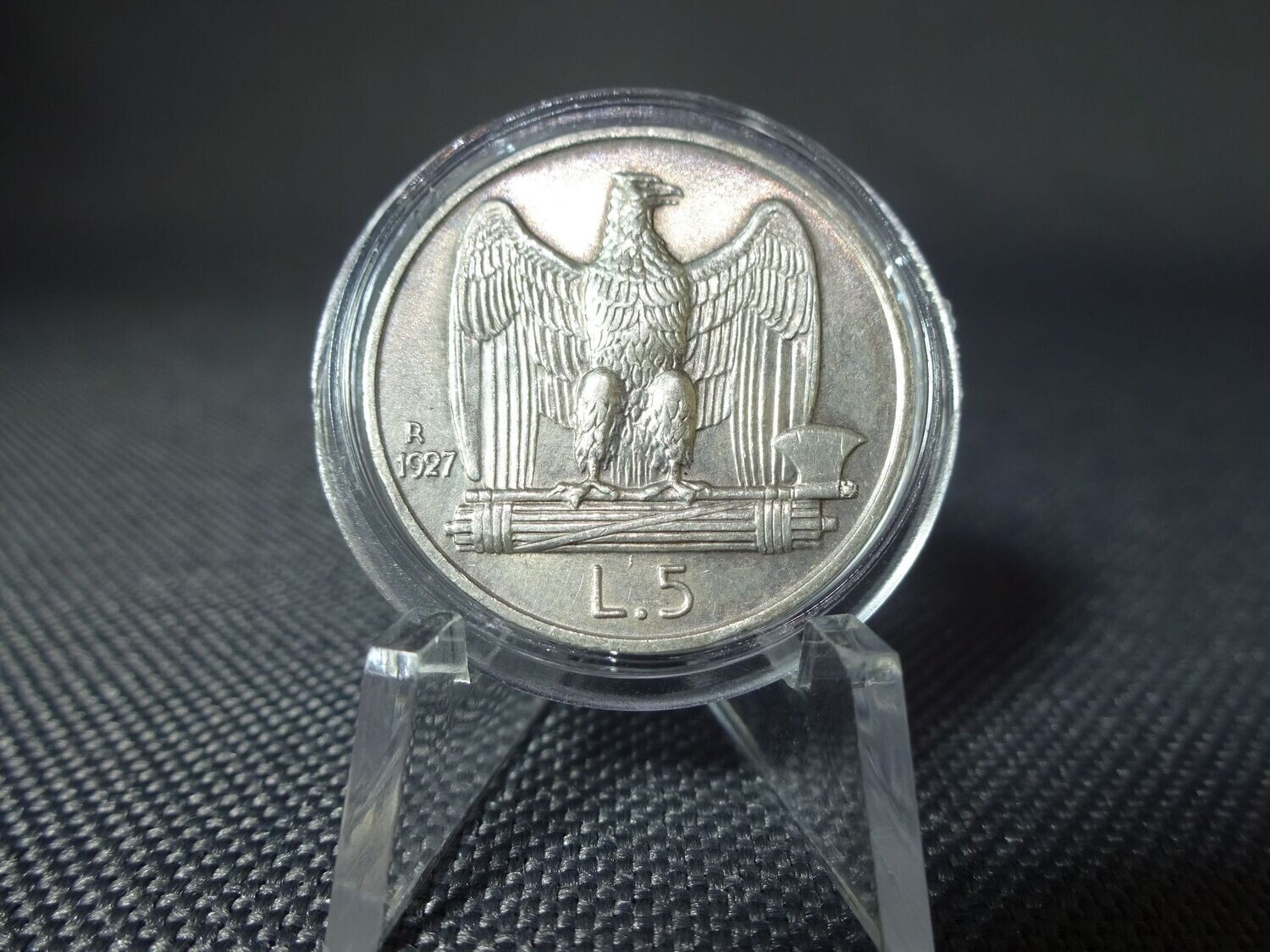 Silbermünze Italien 1927 5 Lire Adler Vittorio III. Faschistenprägung