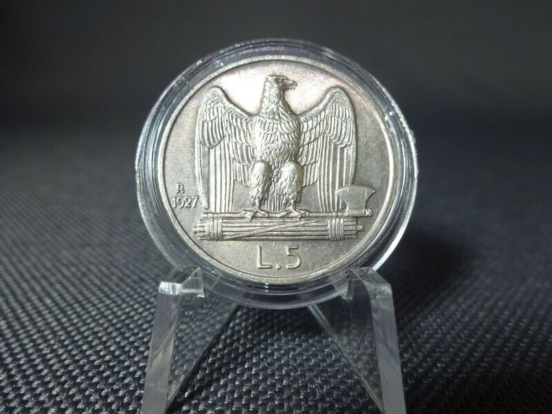 Silbermünze Italien 1927 5 Lire Adler Vittorio III. Faschistenprägung