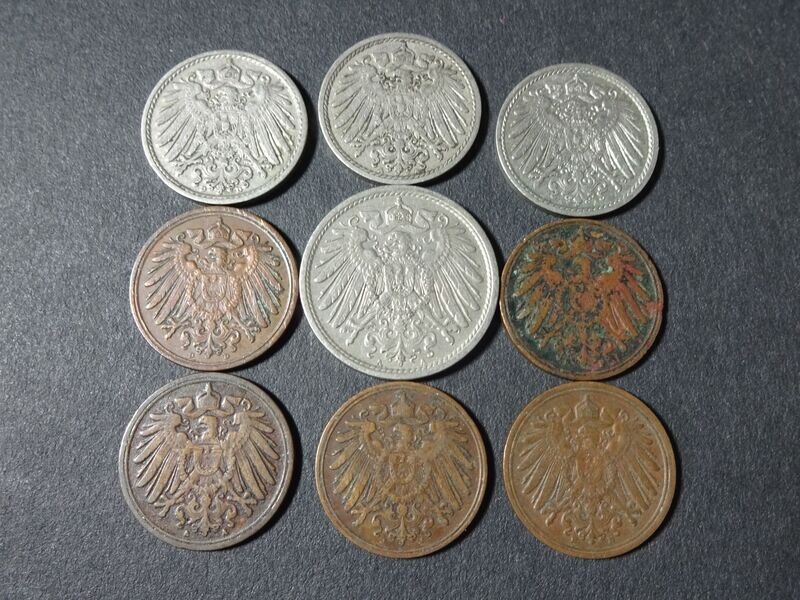 Münzen-Set Deutsches Kaiserreich 1910 - 1914 A D E F J 1 5 10 Pfennig