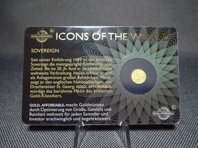 Goldmünze Ruanda 2015 10 Francs Sovereign Icons of the World Goldcard 1/200 Oz Unze