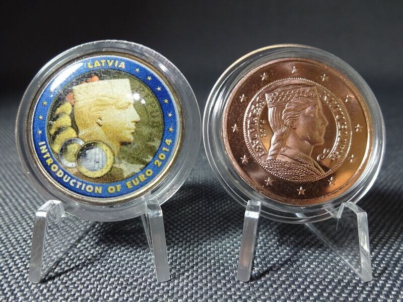 Münzen-Set Lettland 2014 2 Euro Euroeinführung Farbe Emaille Rotgold
