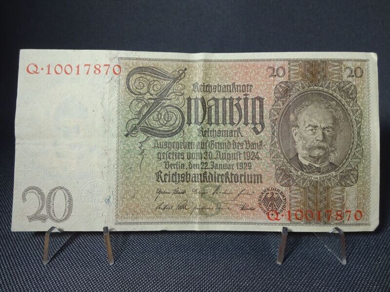Banknote Weimarer Republik 1929 20 Reichsmark Geldschein Reichsbanknote Banknote Weimarer Republik 1929 20 Reichsmark Geldschein Reichsbanknote
