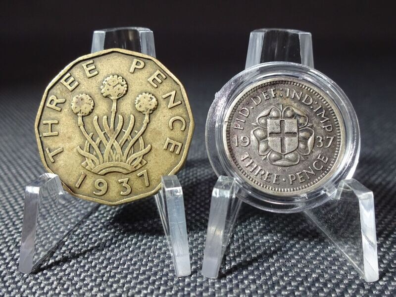 Silbermünze Münze Set England 1937 3 Pence George VI. Patina Silbermünze Münze Set England 1937 3 Pence George VI. Patina