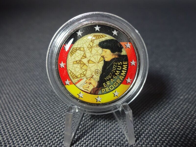 Münze Deutschland 2022 2 Euro Erasmus Programm Farbe Emaille