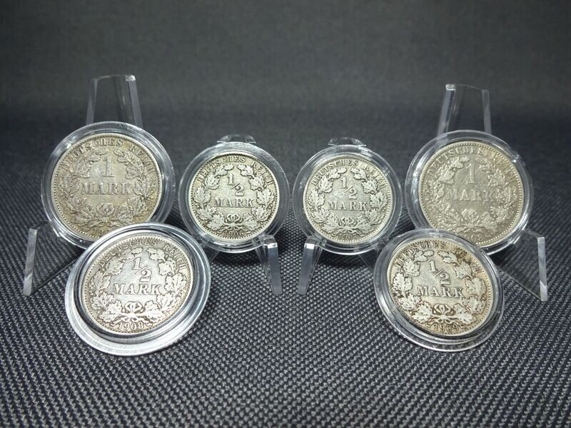 Silbermünzen Set Deutsches Kaiserreich 1905 - 1909 A 1/2 1 Mark Berlin Silbermünzen Set Deutsches Kaiserreich 1905 - 1909 A 1/2 1 Mark Berlin