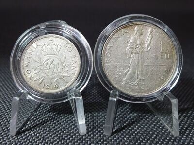 Silbermünzen Set Rumänien 1914 50 Bani 1 Leu König Karl Carol I. Königreich Silbermünzen Set Rumänien 1914 50 Bani 1 Leu König Karl Carol I. Königreich