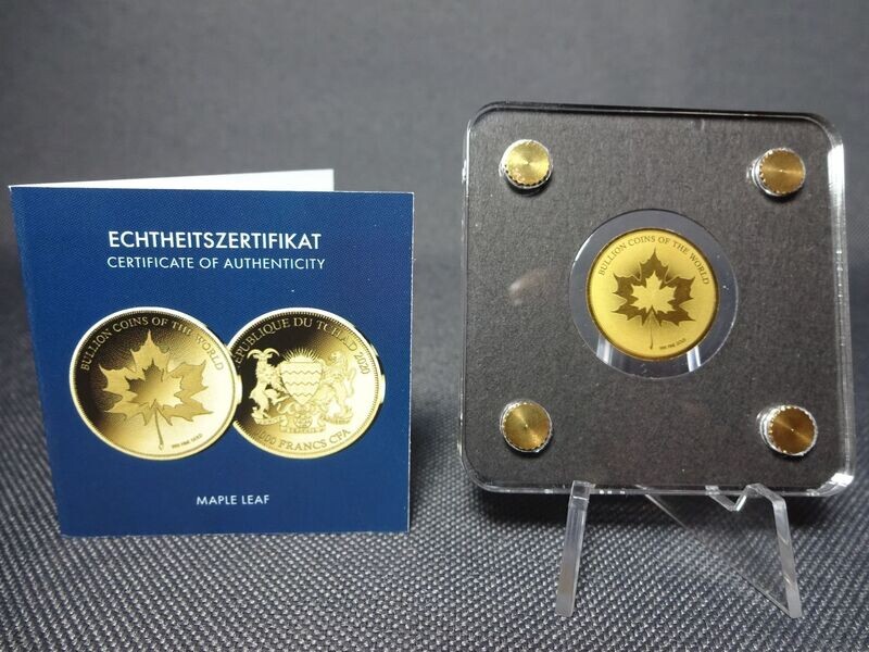 Goldmünze Tschad 2020 3000 Francs Maple Leaf Bullion Coins of the World 1/500 Oz Unze