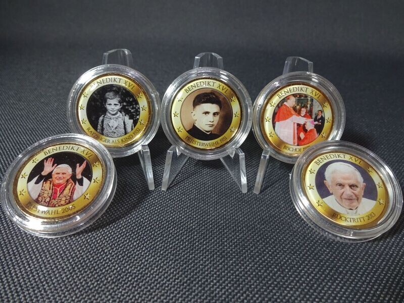 Münzen-Set Deutschland 2 Euro Papst Benedikt XVI. Farbe Emaille Vergoldet