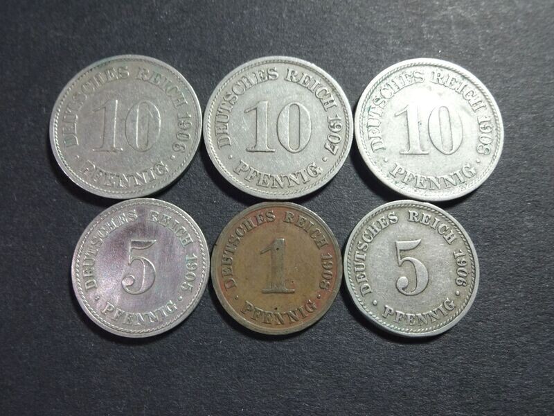 Münzen-Set Deutsches Kaiserreich 1905 - 1908 A D F 1 5 10 Pfennig