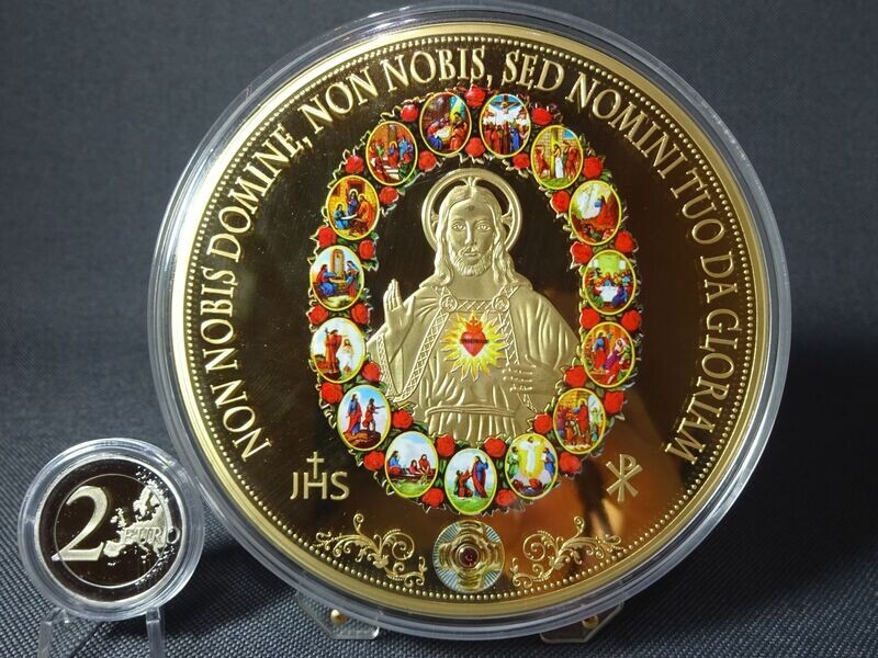 Medaille Vatikan Jesus Civitas Vaticana Trinitas Farbe Swarovski Vergoldet Gigantenprägung 100 mm