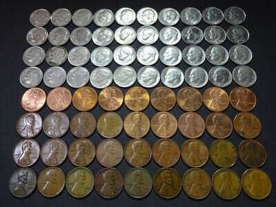 Münzen-Set USA 1951 - 2008 1 & 10 Cents Wheat Penny Dime Roosevelt Lincoln Münzen-Set USA 1951 - 2008 1 & 10 Cents Wheat Penny Dime Roosevelt Lincoln