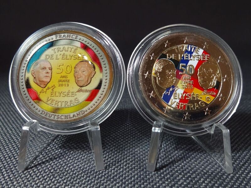 Münzen-Set Deutschland 2013 2 Euro Elysee Vertrag Frankreich Farbe Emaille
