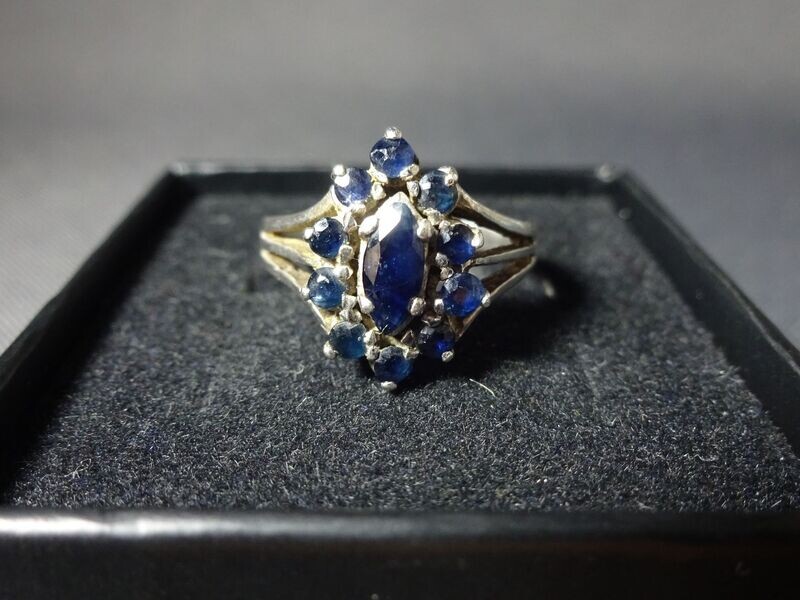 Silberring Stein Dunkel Blau Safir Damenring 925 Silber