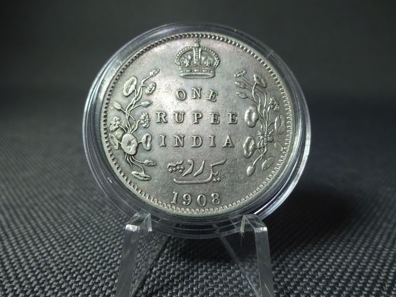 Silbermünze Britisch Indien 1908 One 1 Rupie König Eduard Edward VII. Silbermünze Britisch Indien 1908 One 1 Rupie König Eduard Edward VII.