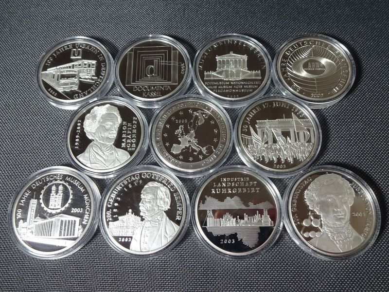 Medaillen Set 2002 2003 Deutschland 10 Euro Sammlermünzen Versilbert PP Proof Medaillen Set 2002 2003 Deutschland 10 Euro Sammlermünzen Versilbert PP Proof