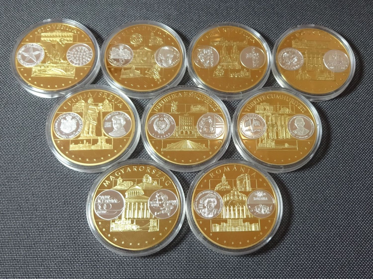 Medaillen Set Europa Währung Slowenien Ungarn Slowakei Albanien Rumänien Tschechien Serbien Türkei Vergoldet Medaillen Set Europa Währung Slowenien Ungarn Slowakei Albanien Rumänien Tschechien Serbien Türkei Vergoldet