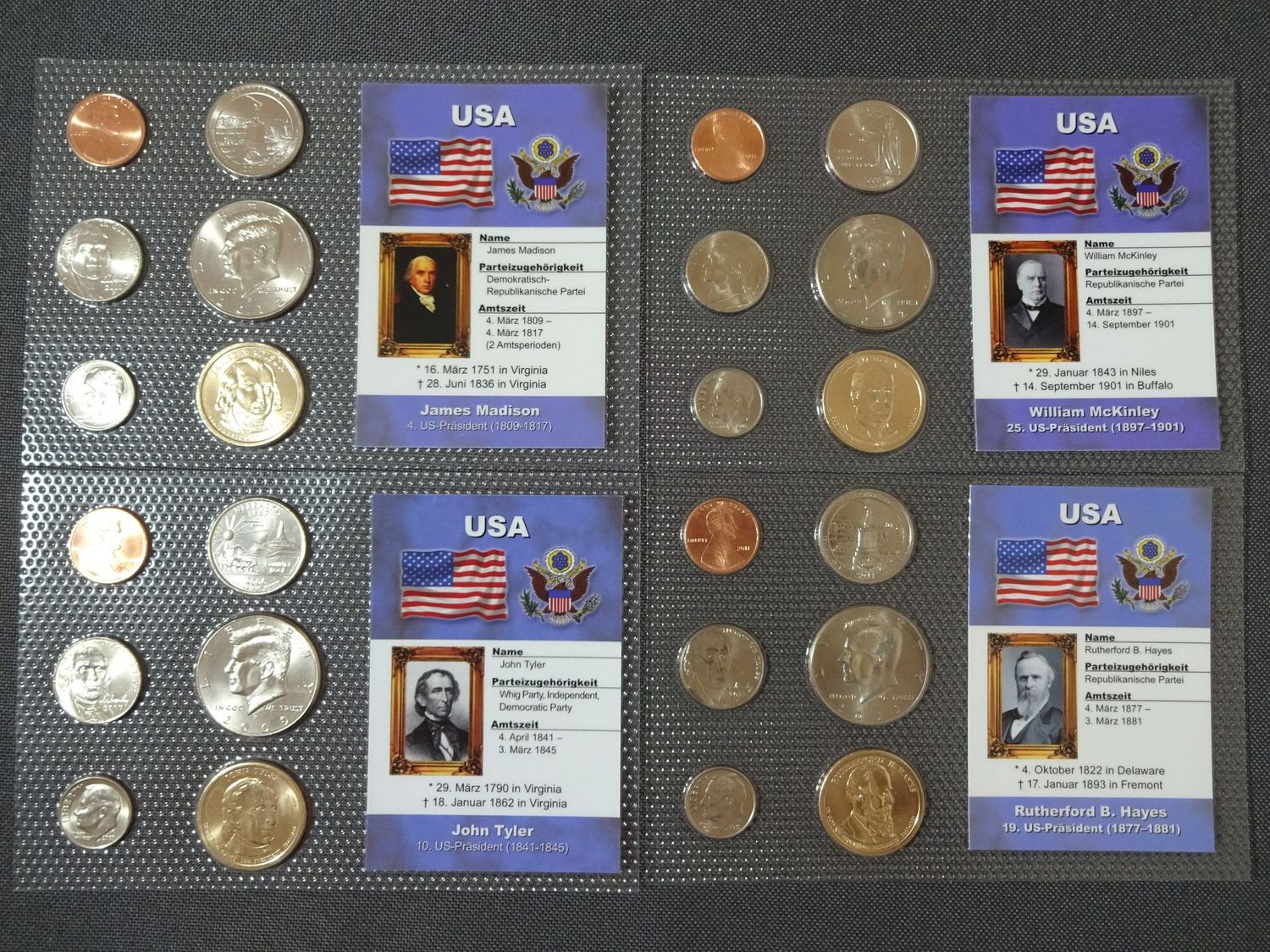 Kursmünzensatz KMS Set USA 1 Cent - 1 Dollar 4x Präsidenten Madison McKinley Tyler Hayes