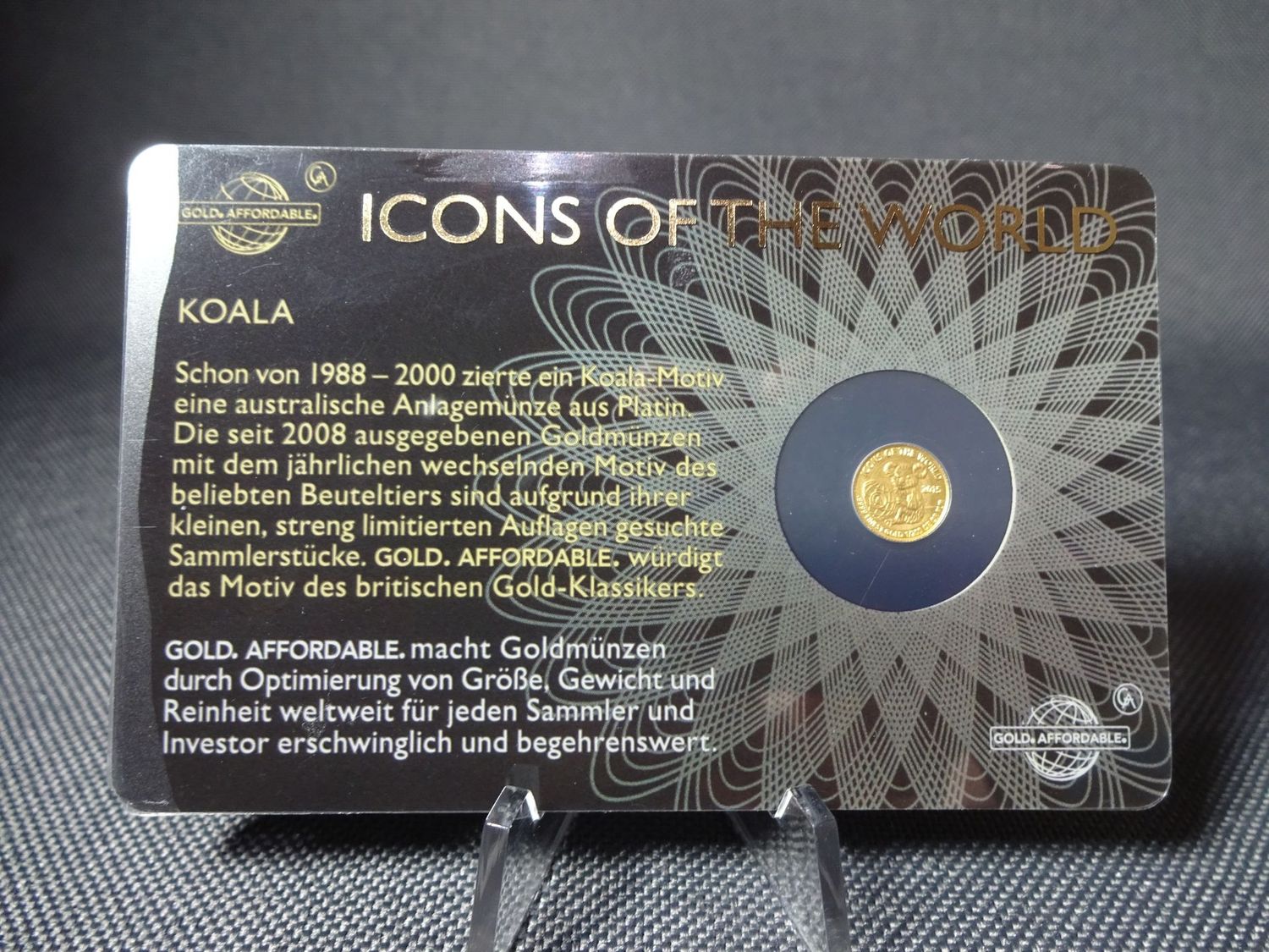 Goldmünze Ruanda 2015 10 Francs Koala Bär Icons of the World Goldcard 1/200 Oz Unze