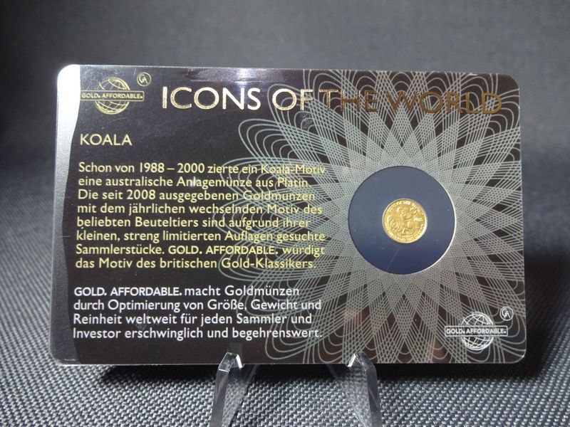 Goldmünze Ruanda 2015 10 Francs Koala Bär Icons of the World Goldcard 1/200 Oz Unze