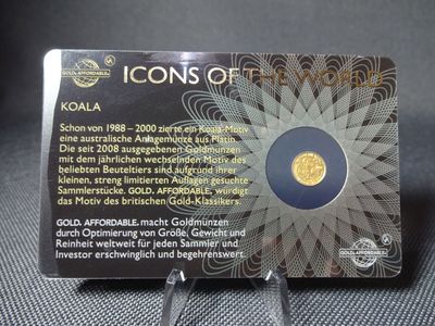 Goldmünze Ruanda 2015 10 Francs Koala Bär Icons of the World Goldcard 1/200 Oz Unze