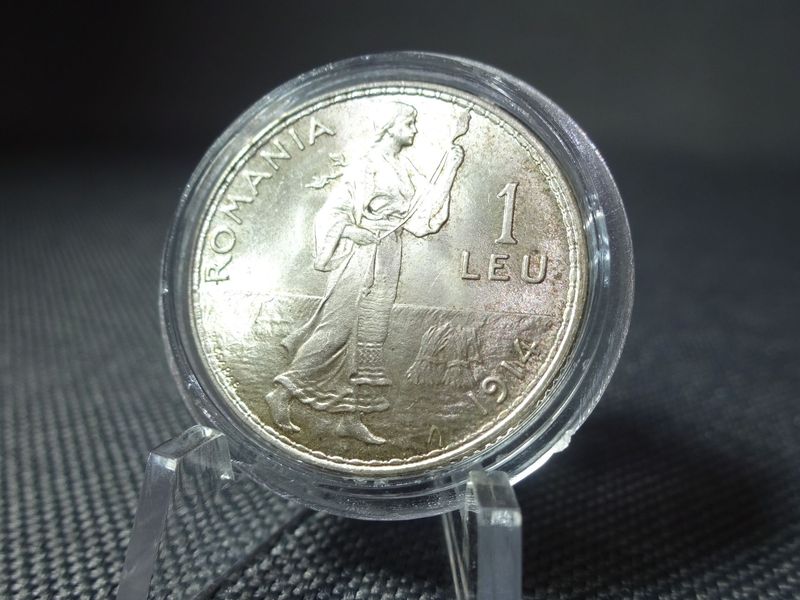 Silbermünze Rumänien 1914 1 Leu König Karl  Carol I. Königreich Erhaltung! 2.