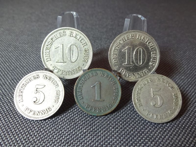 Münzen Set Deutsches Kaiserreich 1906 1907 1908 1909 A D 1 5 10 Pfennig