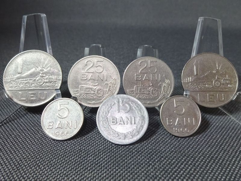 Münzen Set Rumänien 1960 - 1975 5 Bani - 1 Leu Traktor