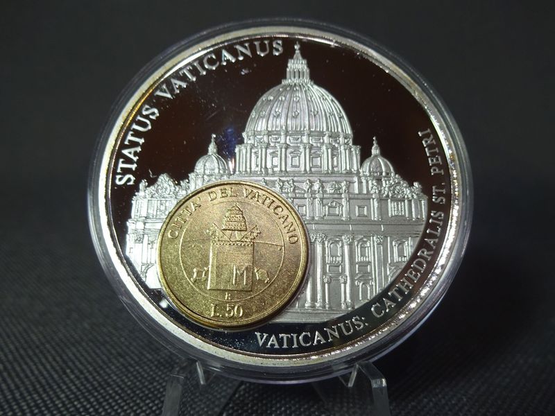 Münze Medaille Vatikan 2000 50 Lire Papst Paul II. Petersdom Inlay Währung Europa Vergoldet 50 mm