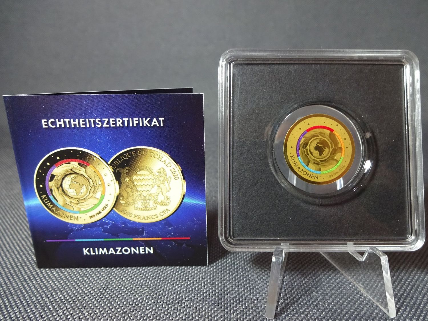 Goldmünze Tschad 2020 3000 Francs Klimazonen Farbring 1/500 Oz Unze