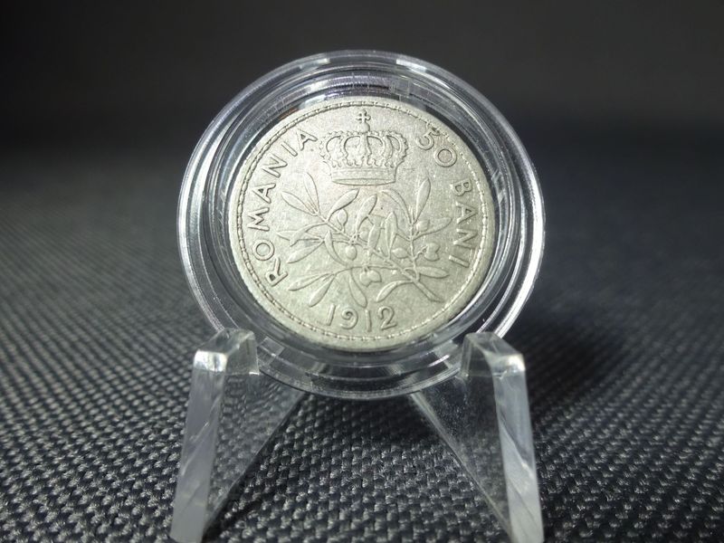 Silbermünze Rumänien 1912 50 Bani König Karl Carol I. Königreich
