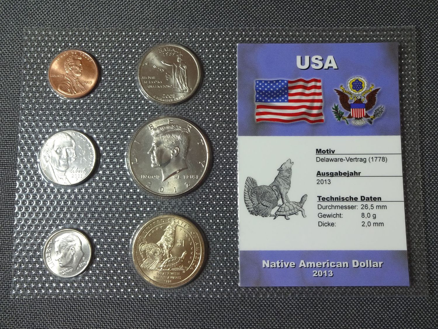 Kursmünzensatz KMS Set USA 2013 1 Cent - 1 Dollar Native American Wolf