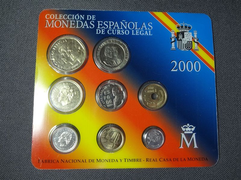 Kursmünzensatz KMS Set Spanien 2000 1 - 500 Pesetas Peseten Carlos Blister