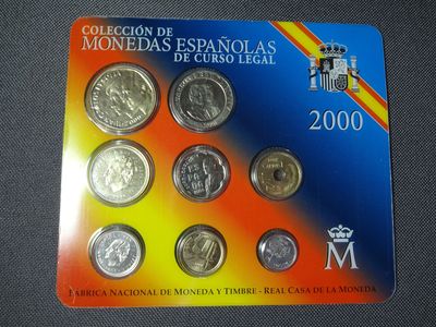 Kursmünzensatz KMS Set Spanien 2000 1 - 500 Pesetas Peseten Carlos Blister