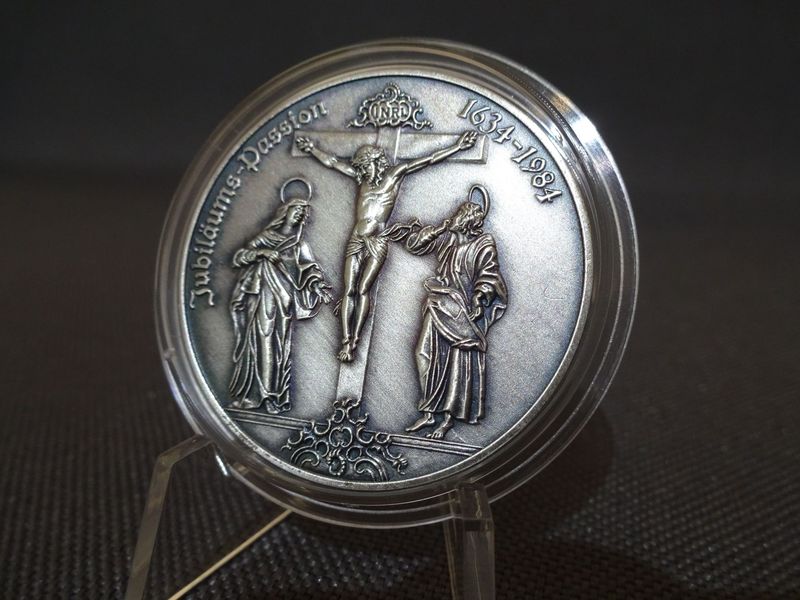 Silbermedaille Deutschland 1634 - 1984 Jubiläums Passion Jesus am Kreutz Oberammergau