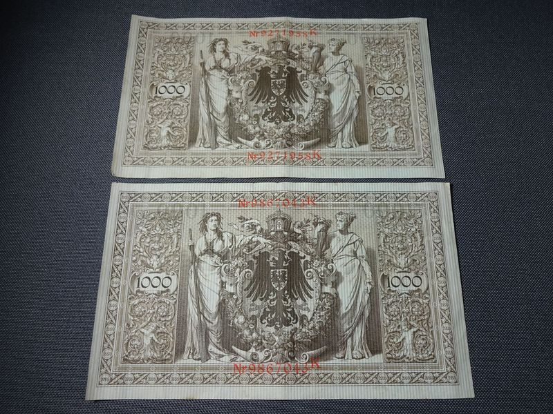Banknoten Set Deutsches Kaiserreich 1910 2x 1000 Mark Reichsbanknote Geldschein Banknoten Set Deutsches Kaiserreich 1910 2x 1000 Mark Reichsbanknote Geldschein