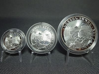 Silbermünzen Set Armenien 2011 2016 2019 100 200 500 Dram Arche Noah 1/4 + 1/2 + 1 Oz Unze