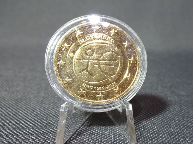 Münze Slowakei 2009 2 Euro 10 Jahre WWU Vergoldet Gedenkmünze