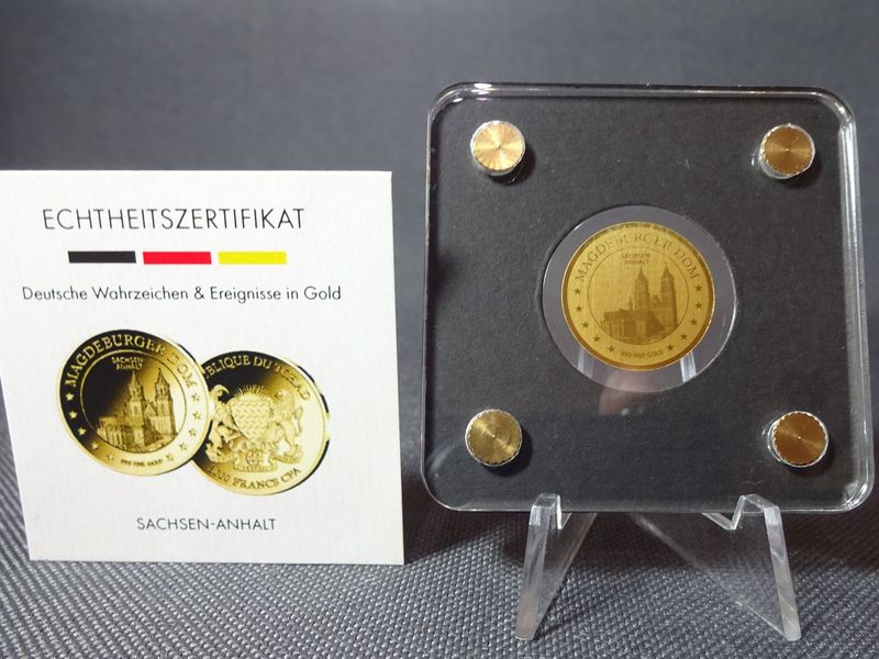 Goldmünze Tschad 2020 3000 Francs Sachsen - Anhalt Magdeburger Dom 1/500 Oz Unze
