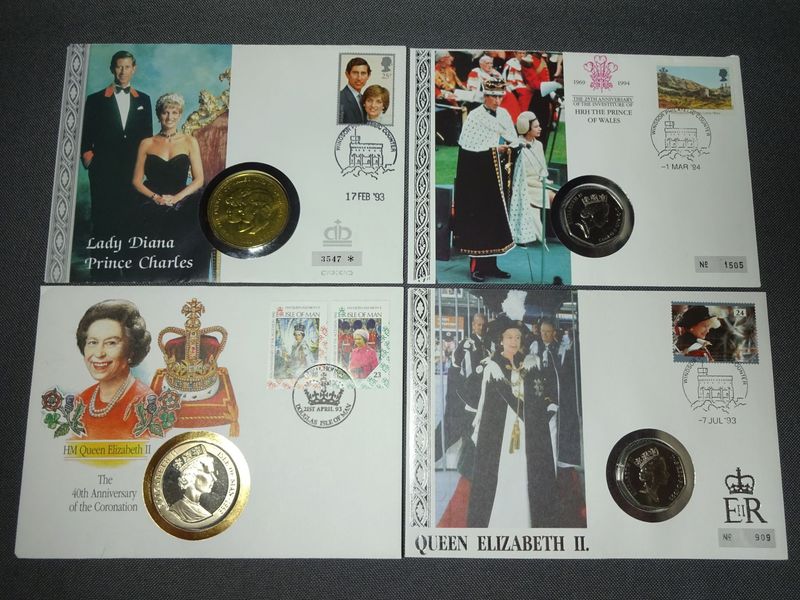 Numisbriefe England Isle of Man 1981 1989 1992 1993 Crown Pence Lady Diana Prince Charles Elisabeth Numisbriefe England Isle of Man 1981 1989 1992 1993 Crown Pence Lady Diana Prince Charles Elisabeth