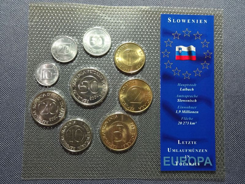 Kursmünzensatz KMS Set Slowenien 10 Stotinov - 50 Tolarjev Europa Blister