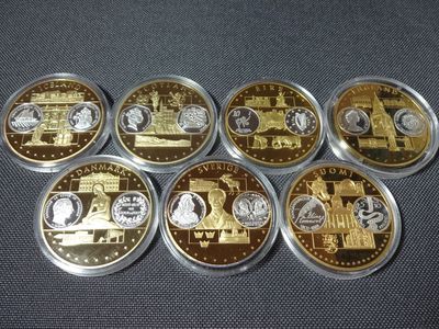Medaillen Set Europa Island Schottland England Finnland Dänemark Irland Schweden Vergoldet