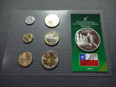 Kursmünzensatz KMS Set Chile 1 Peso - 500 Pesos Fussball WM 2010 Südafrika Medaille