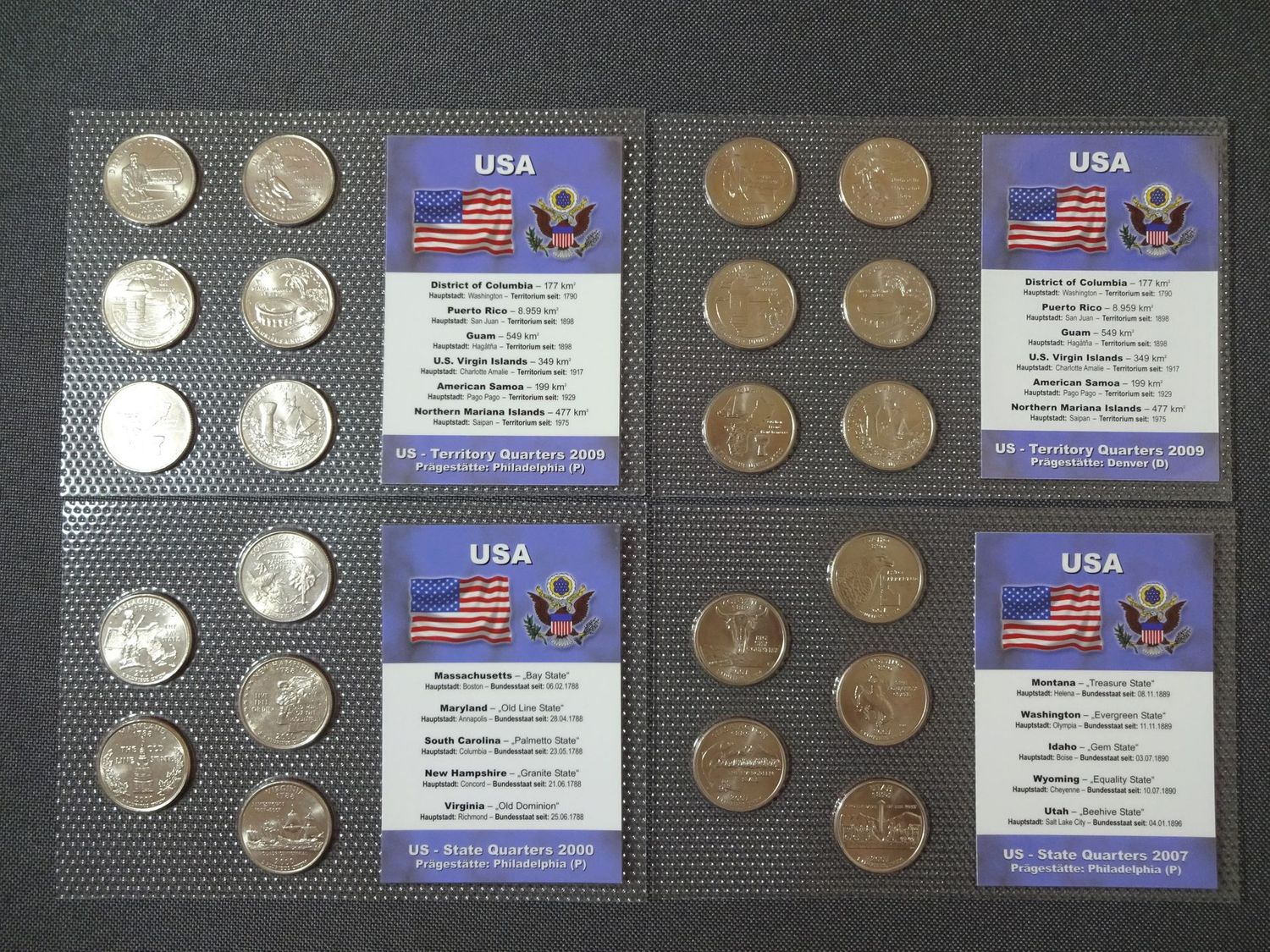 Münzen Set USA 2000 - 2009 25 Cents 1/4 Dollar State & Territory Quarters Liberty 4x Blister Münzen Set USA 2000 - 2009 25 Cents 1/4 Dollar State & Territory Quarters Liberty 4x Blister
