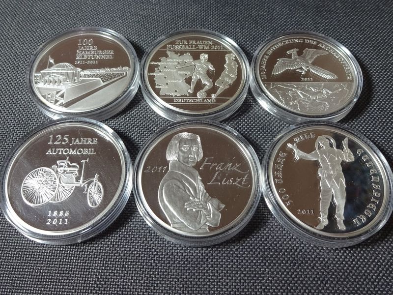 Medaillen Set 2011 Deutschland 10 Euro Sammlermünzen Versilbert PP Proof