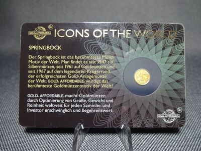 Goldmünze Ruanda 2015 10 Francs Springbok Icons of the World Goldcard 1/200 Oz Unze