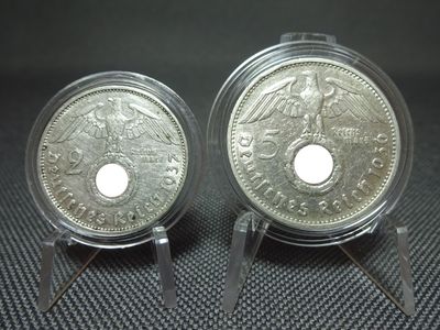 Silbermünzen Set Drittes Reich 1936 1937 A F 2 5 Reichsmark Hindenburg