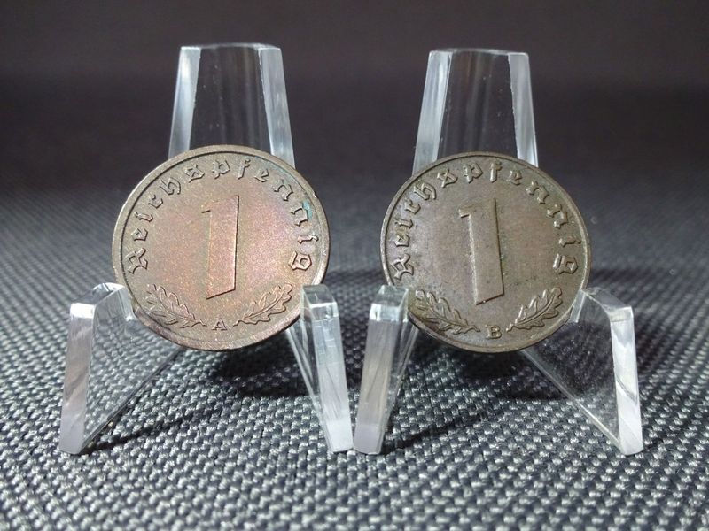 Münzen-Set Drittes Reich 1939 A B 1 Reichspfennig